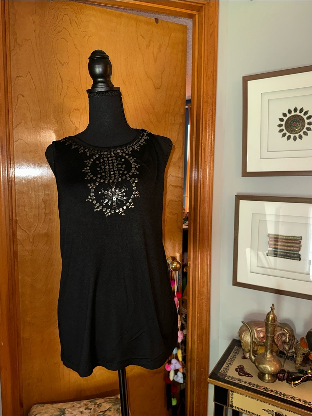 INC International Concepts Black Embellished Sleeveless Tank Top